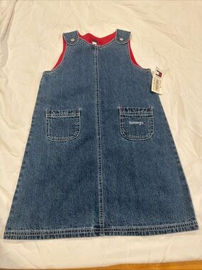 Tommy Hilfiger Blue Denim Pinafore Dress with Red Trim